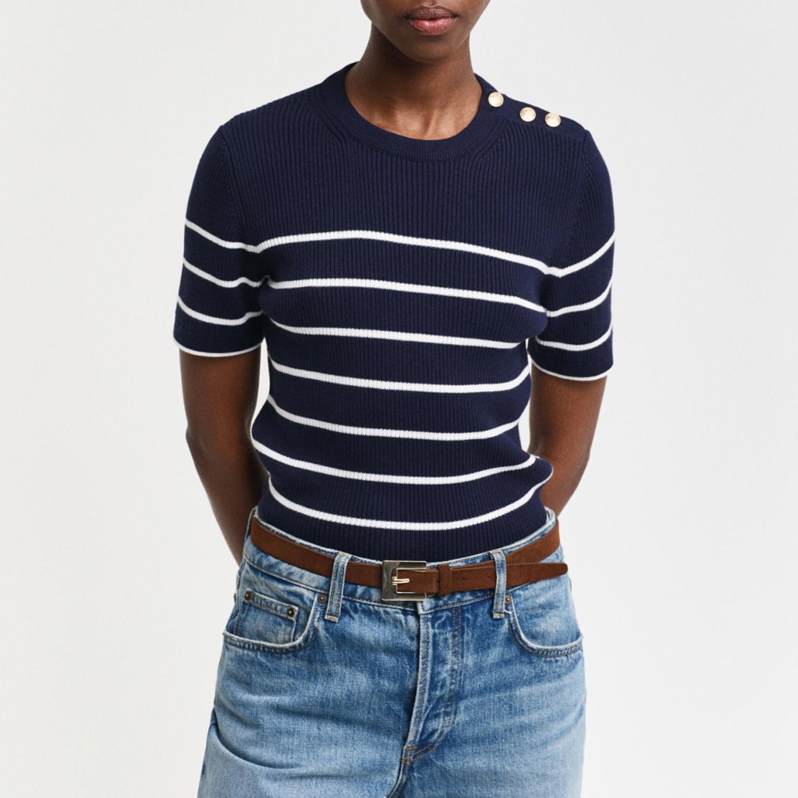 Navy Ribbed Breton Knit Top main product photo
