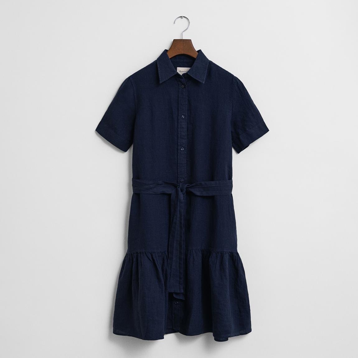 Navy Linen Peplum Shirt Dress main product photo