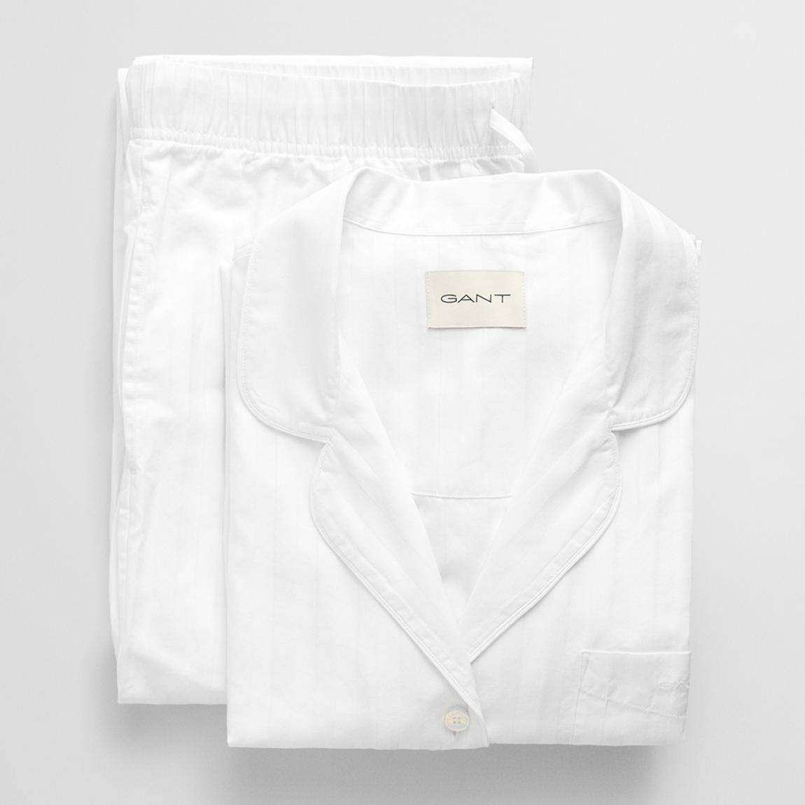 White Satin Stripe Cotton Pajama Set main product photo