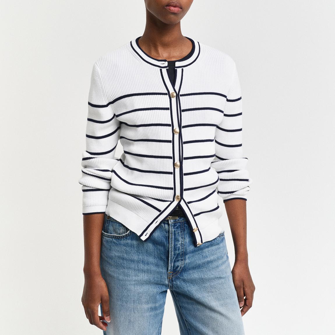 Cream Ribbed Breton Stripe Cardigan main product photo