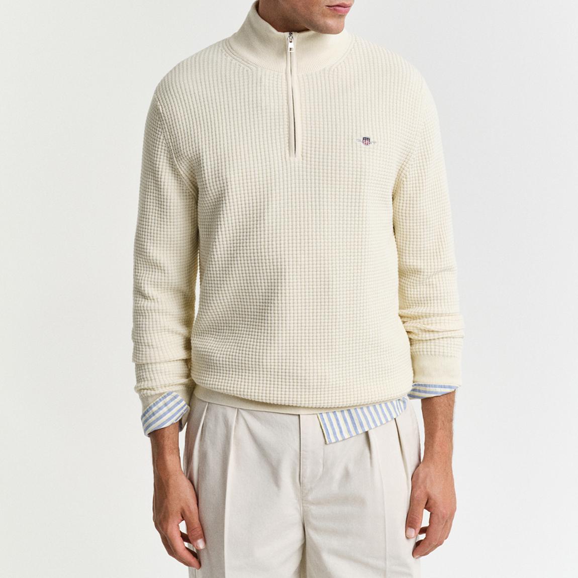 Ecru Zipped Waffle Texture Half Zip Jumper main product photo
