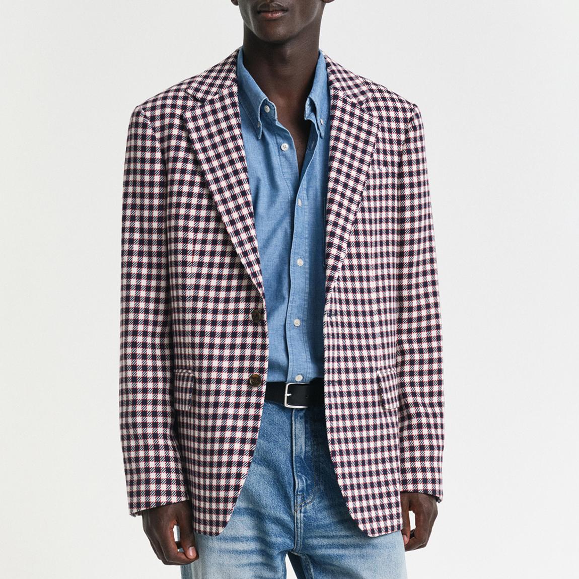 Navy Check Linen Blend Check Blazer main product photo
