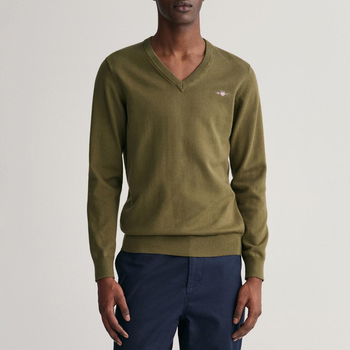 Dark Green Classic Cotton V-Neck Jumper main product photo