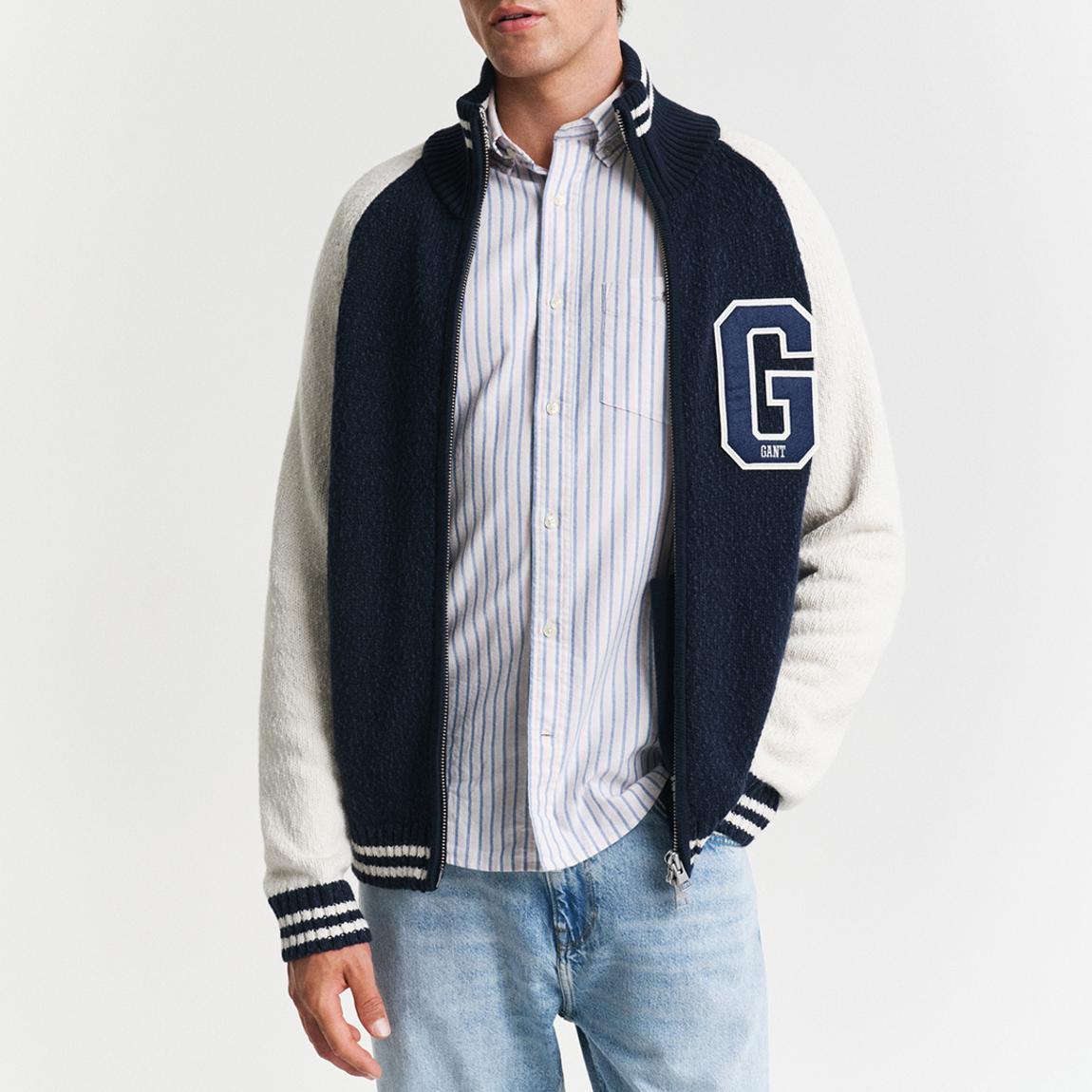 Navy Wool Blend Varsity Zip Cardigan main product photo