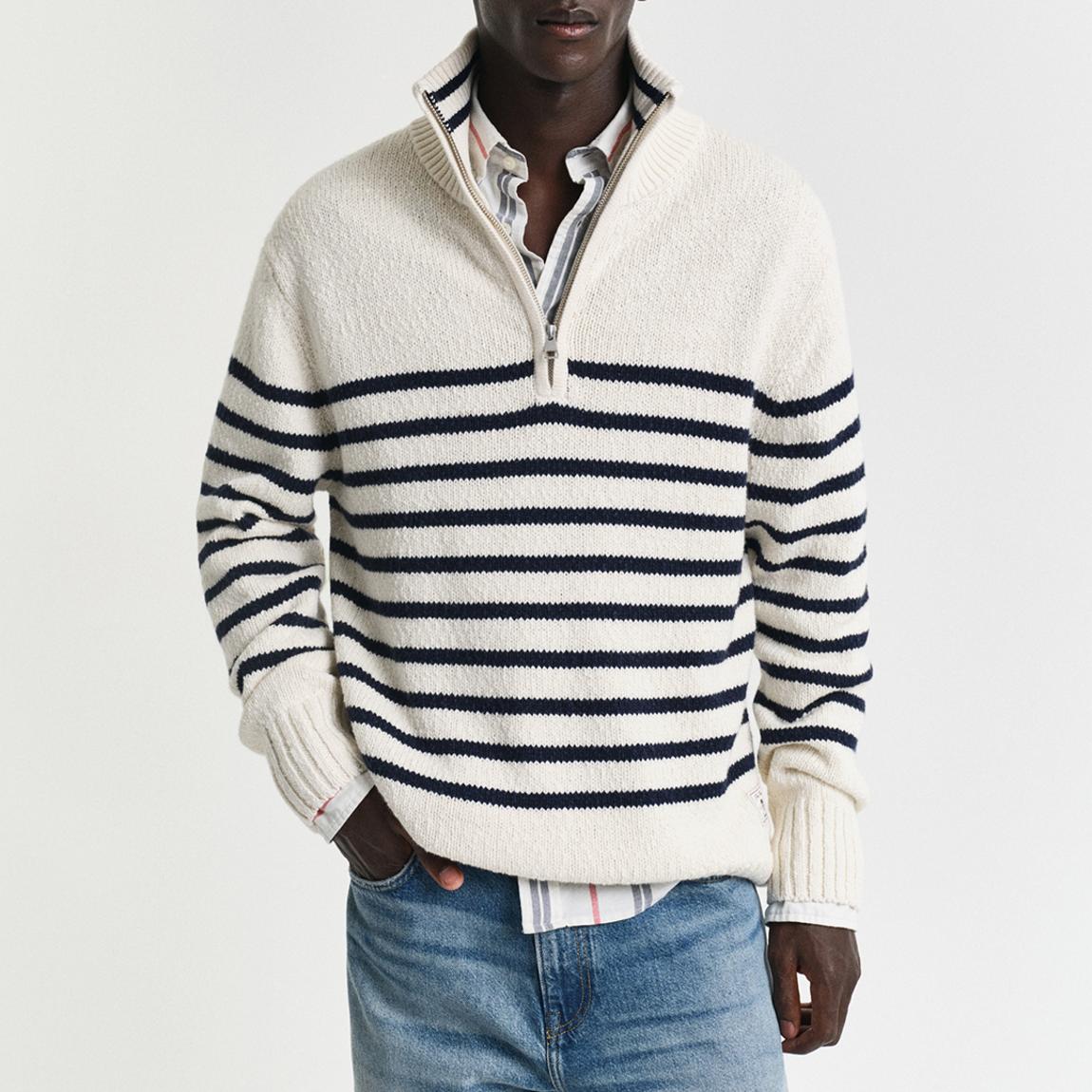 Cream Striped Wool Blend Half Zip Jumper main product photo