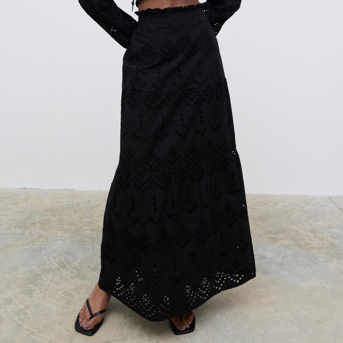 Black Lilla Broderie Maxi Skirt main product photo