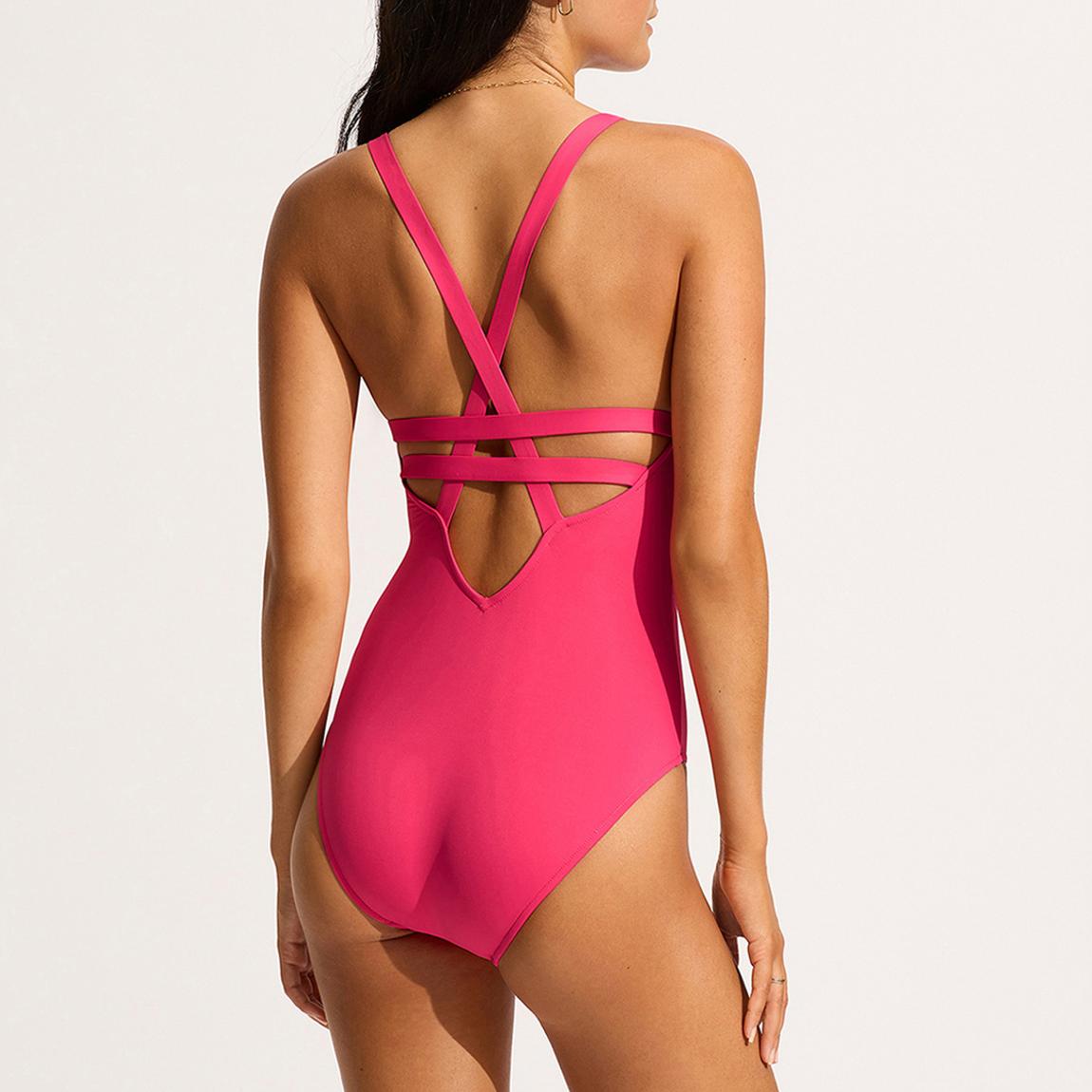 Seafolly Raspberry Deep V-Neck One Piece - BrandAlley
