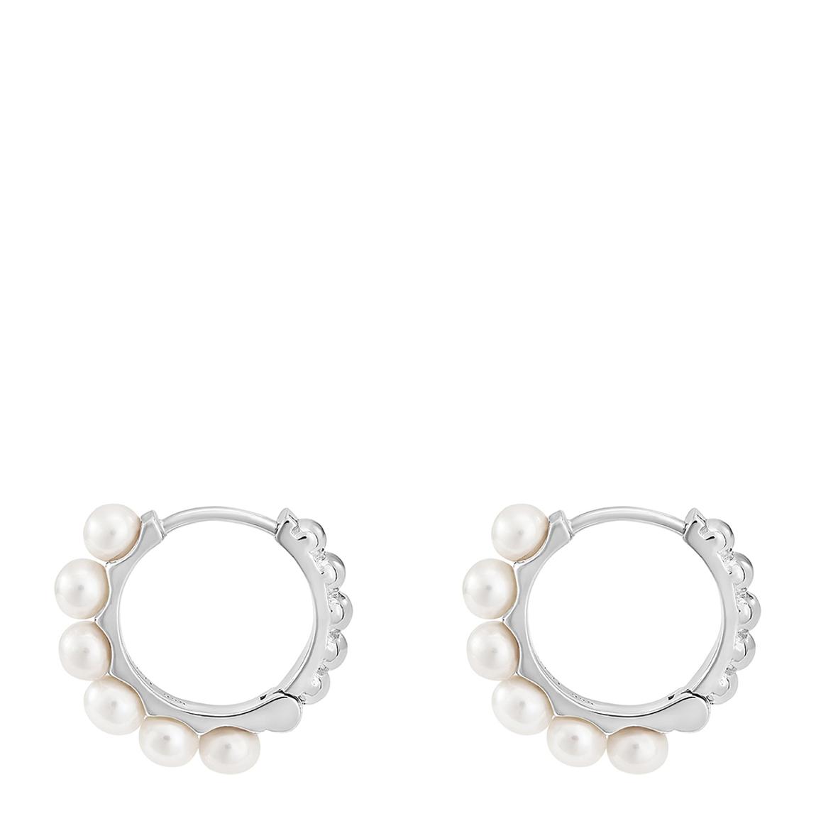 Silver Medium Timeless Pearl Huggie Hoops main product photo
