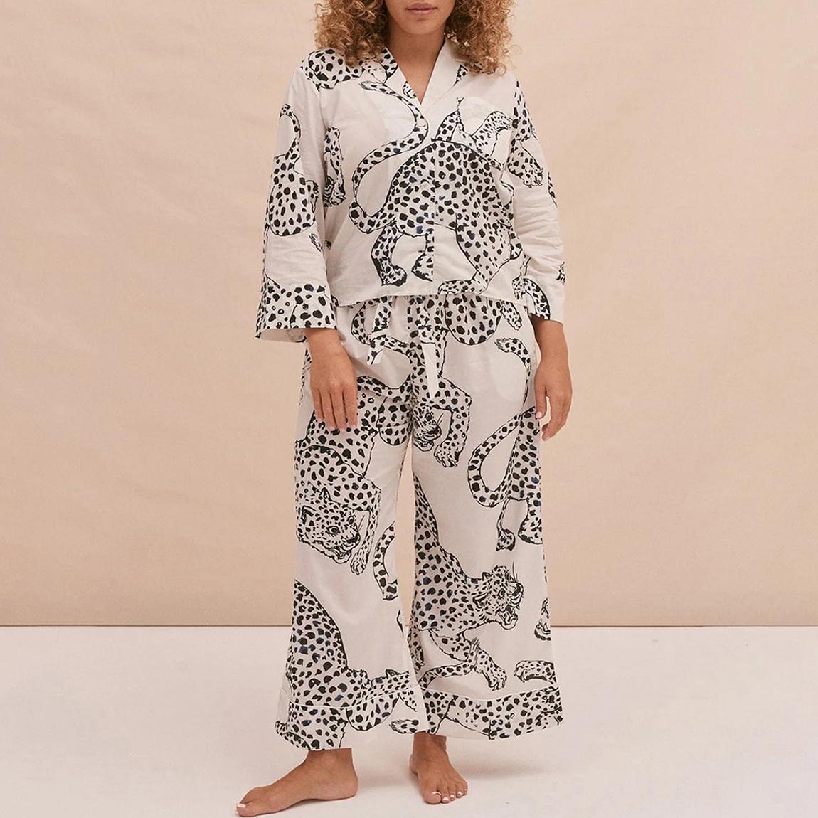 Boxy Shirt and Wide Leg Trouser Set The Jag Print Cream main product photo