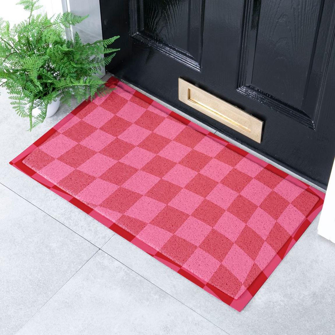 Fuchsia Wavy Checkerboard Indoor & Outdoor Doormat 70x40cm main product photo