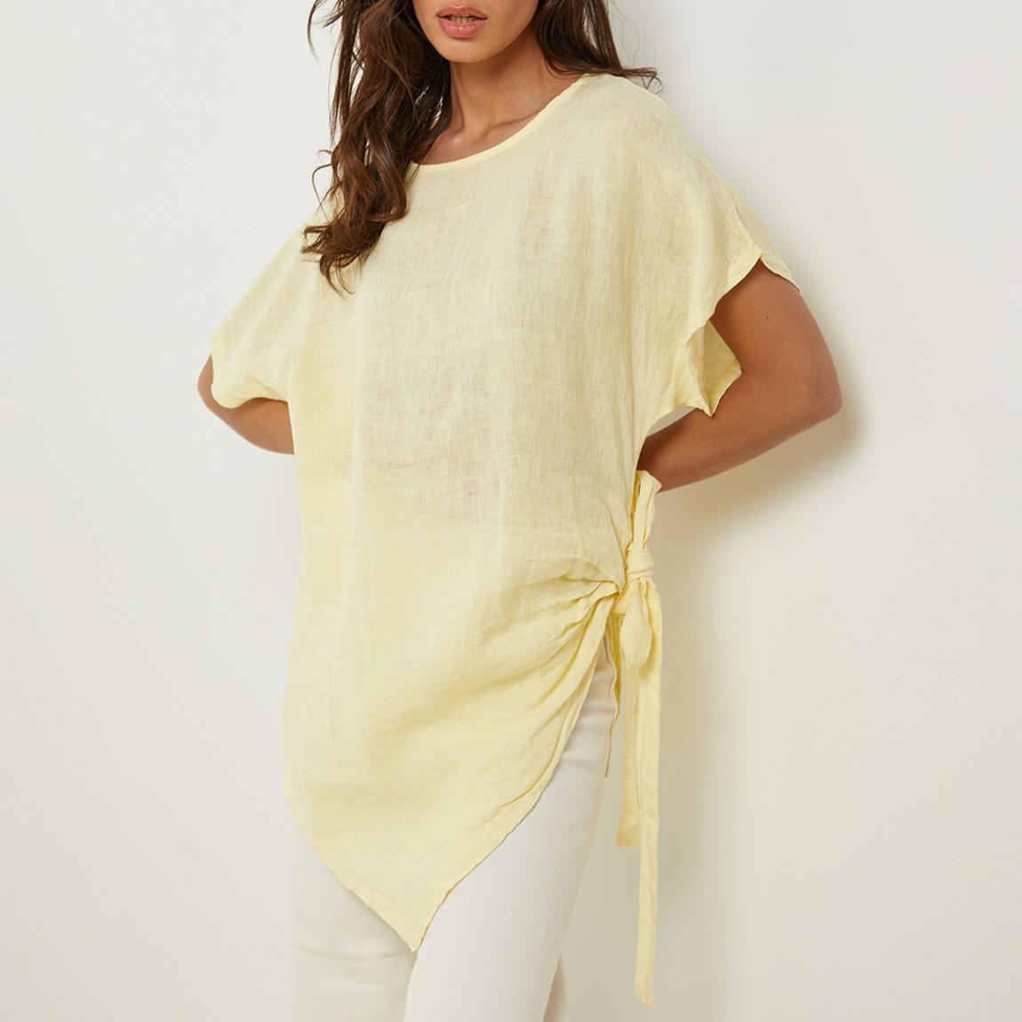 Butter Yellow Gathered Tie Linen Tunic main product photo