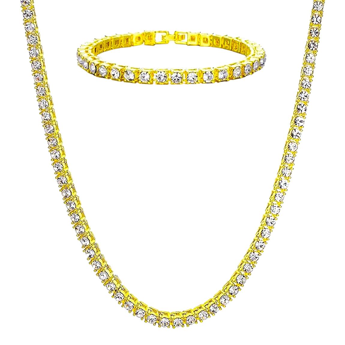 18K Gold Cz Tennis Necklace & Bracelet Set main product photo
