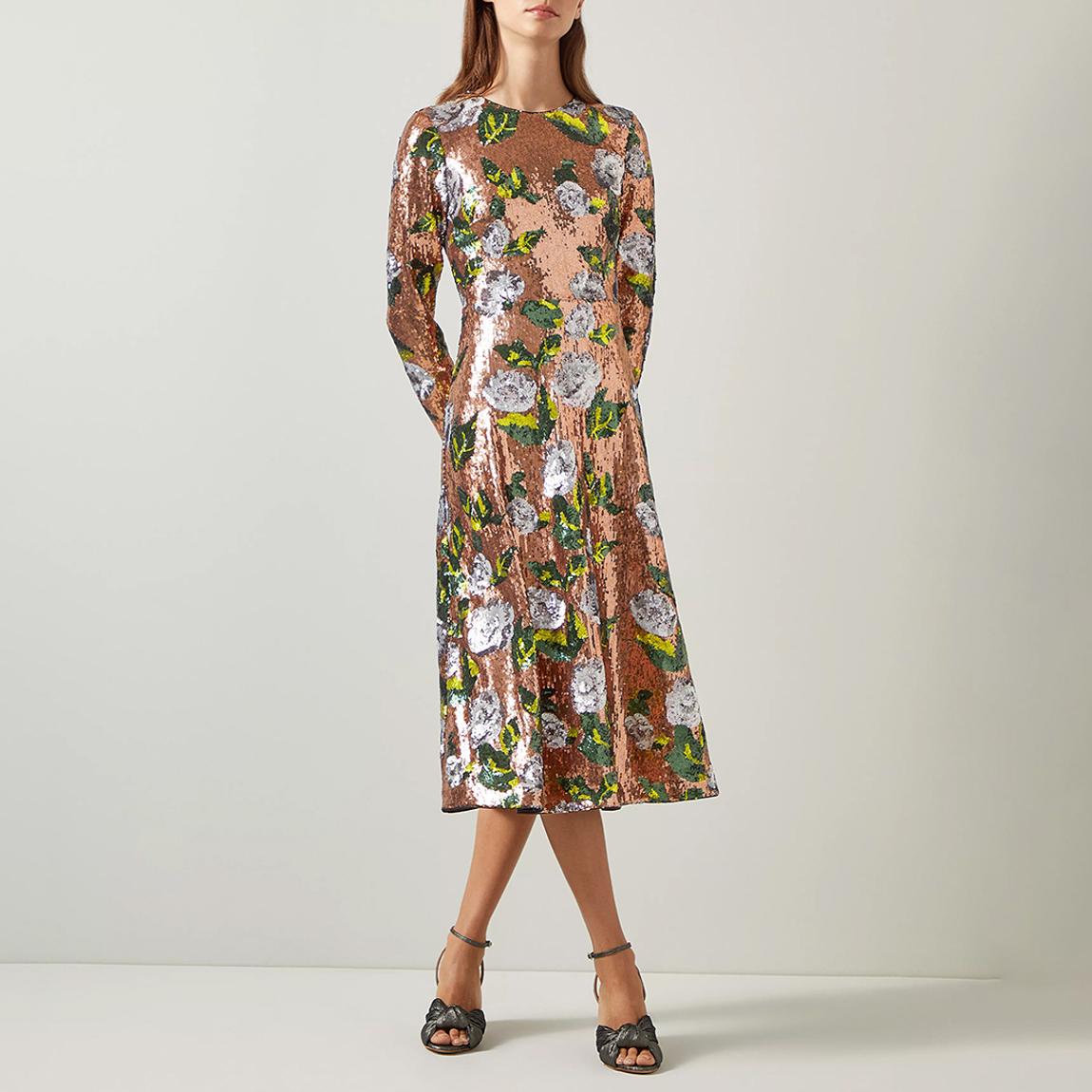 Gold Printed Marcel Dress with Sequins main product photo