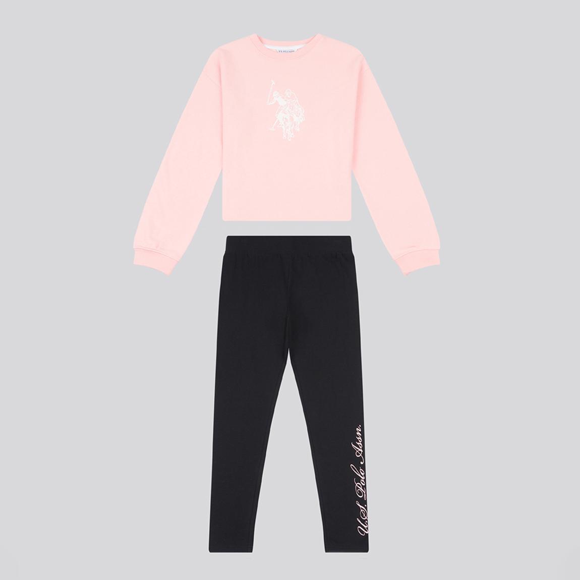 Girl's Pink/Black Graphic Cotton Sweatshirt and Leggings Set main product photo