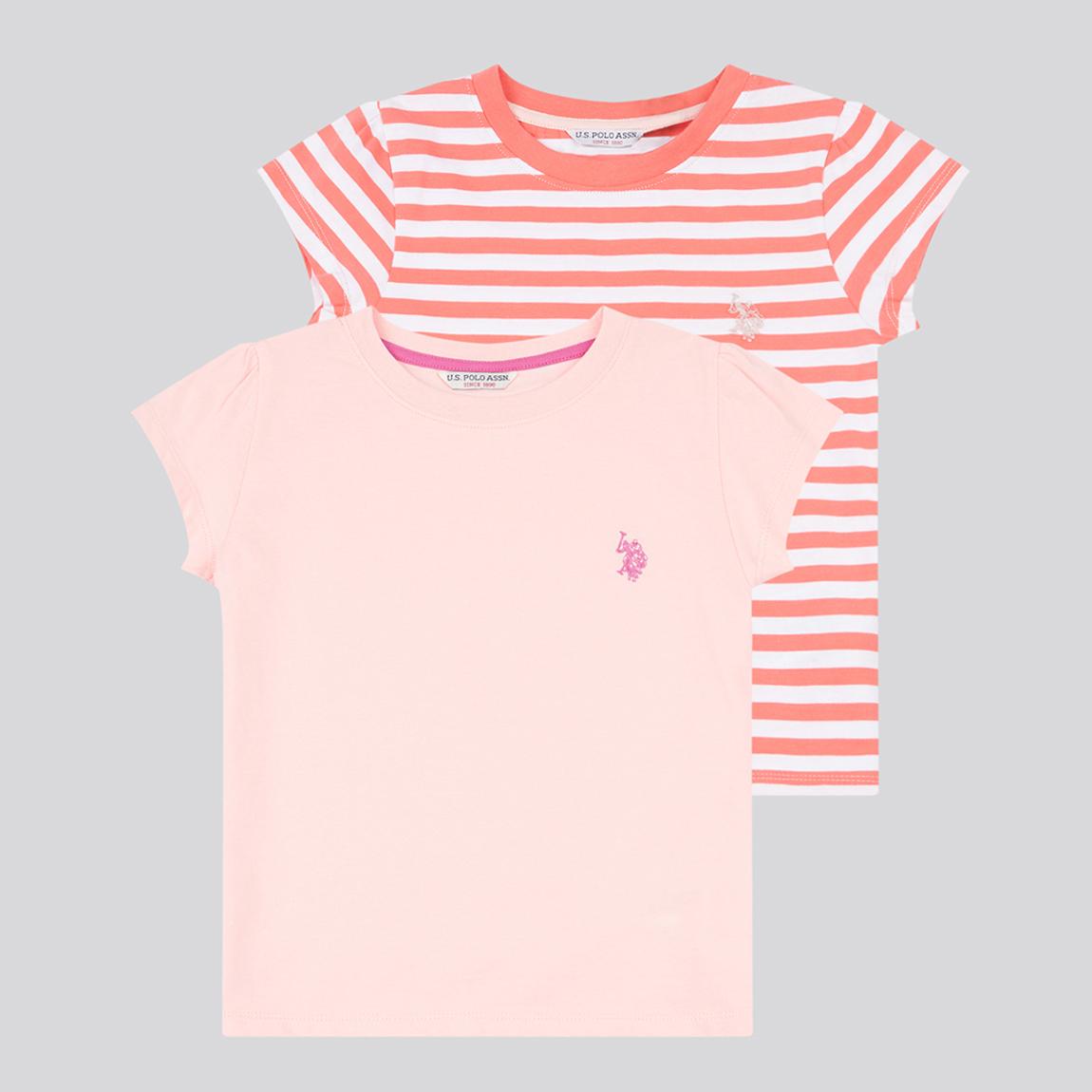 Girl's Pink/Orange Striped Double Horseman 2-Pack Cotton T-Shirts main product photo