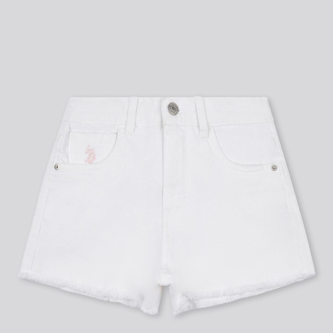 Girls White Cotton Blend Denim Shorts main product photo