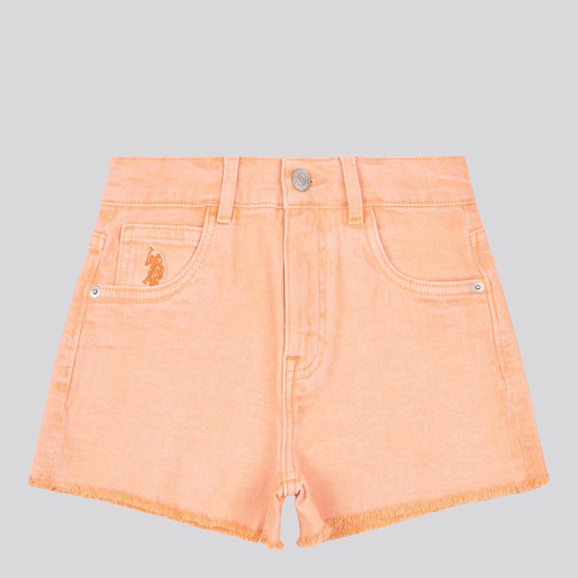 Girls Orange Cotton Blend Denim Shorts main product photo