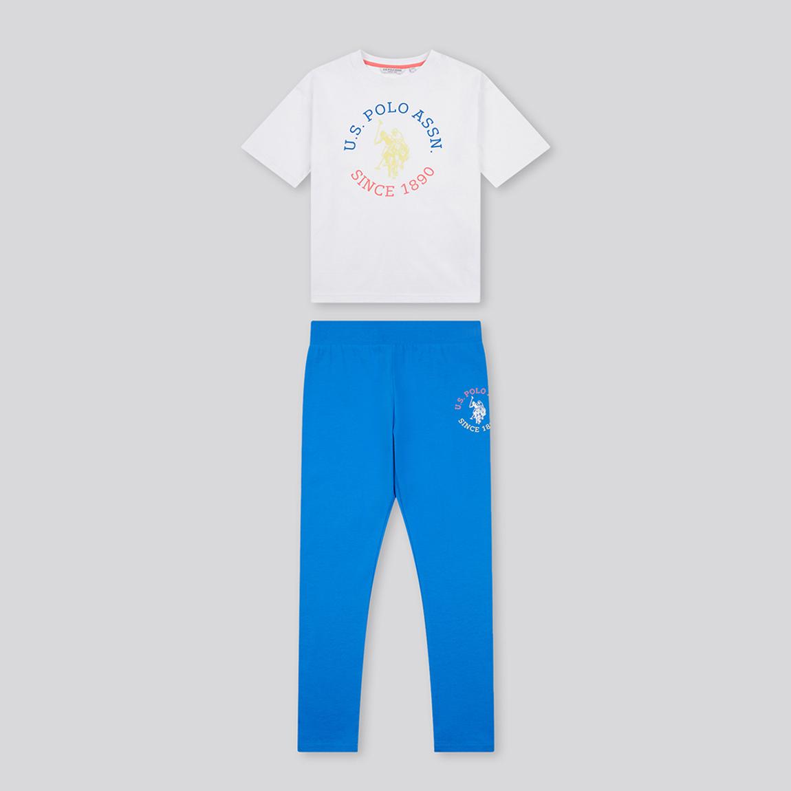 Girl's Blue Graphic Cotton T-Shirt and Leggings Set main product photo