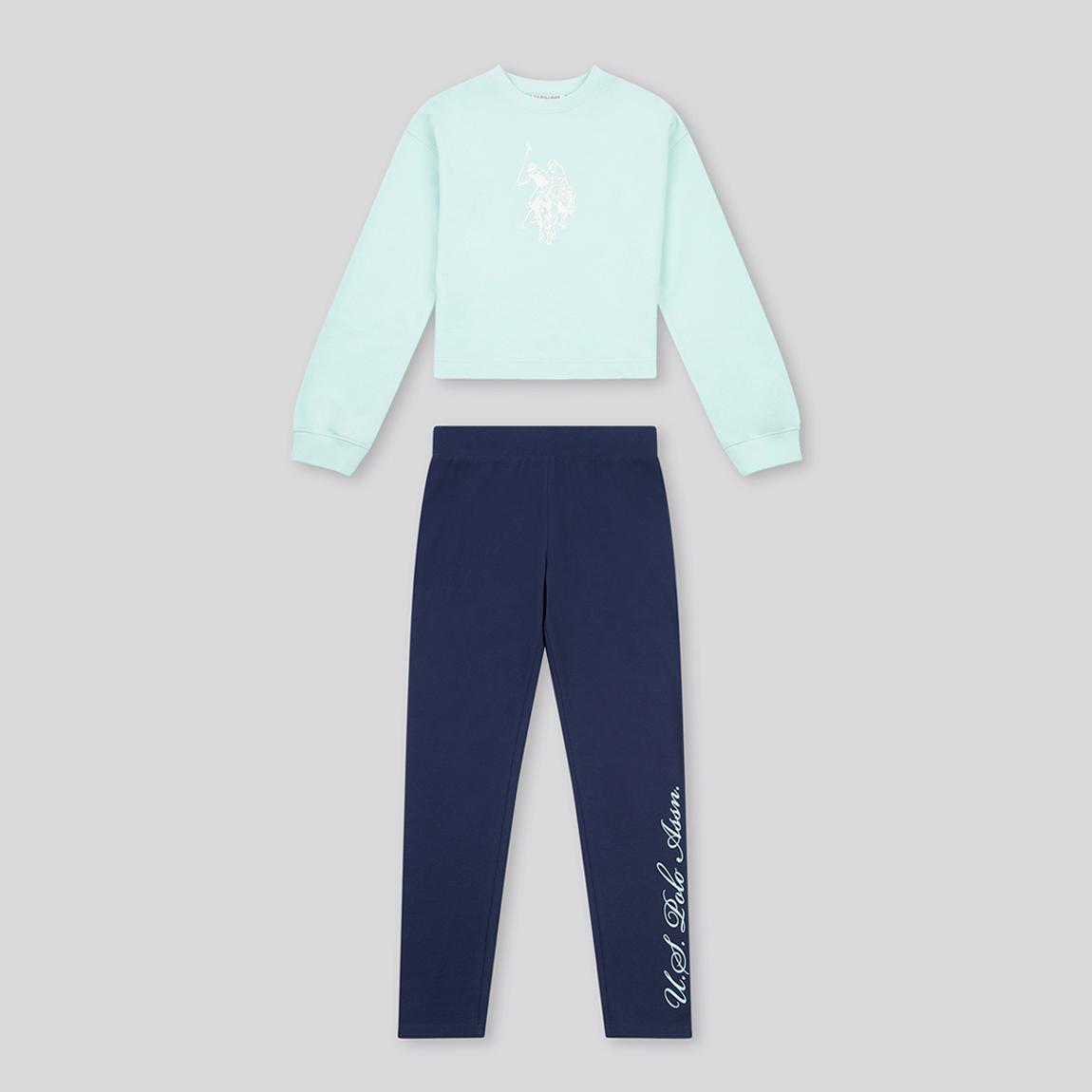 Girl's Blue/Navy Graphic Cotton Sweatshirt and Leggings Set main product photo