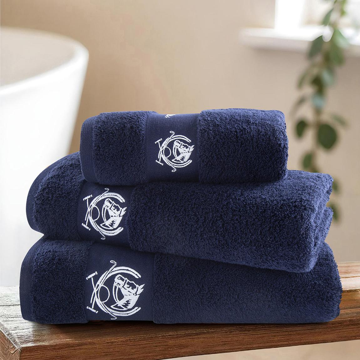 Pure Cotton Horse Crest Bath Towel, Navy Iris main product photo
