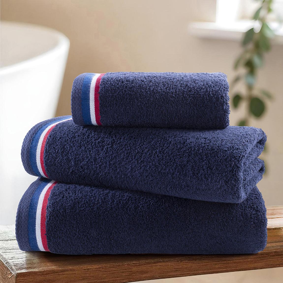 Pure Cotton Brand Stripe 2 Pack of Hand Towels, Navy Iris main product photo