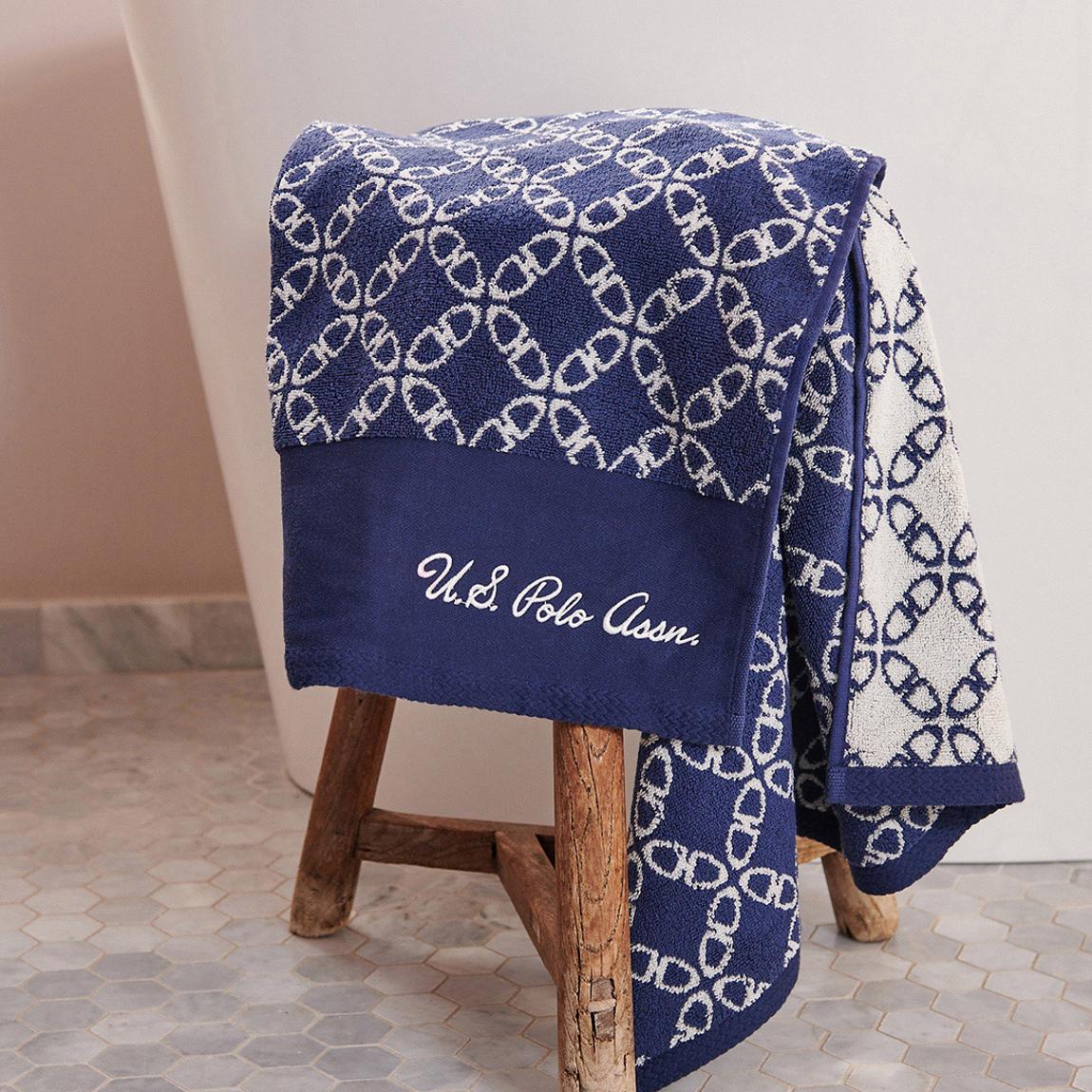 Pure Cotton Geo Bath Towel, Navy Iris main product photo
