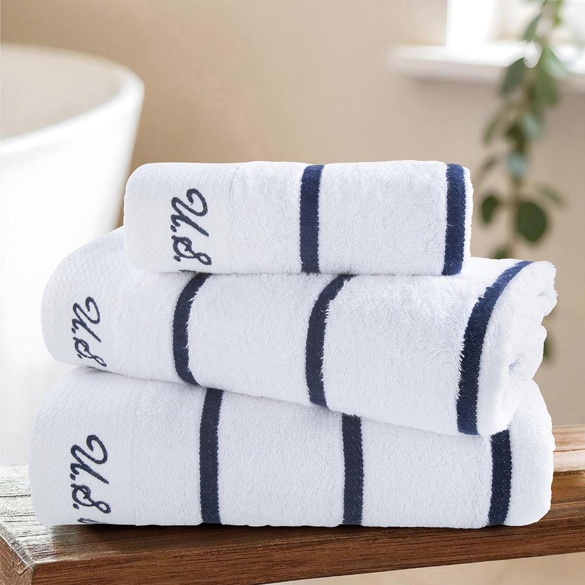 Pure Cotton Satin Stripe Bath Towel, Bright White main product photo