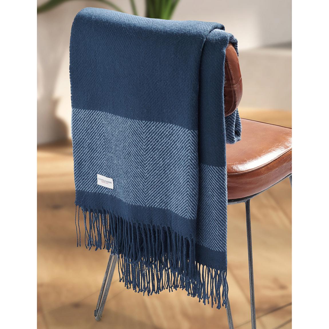 Luxurious Tonal Herringbone Throw, Navy Iris main product photo