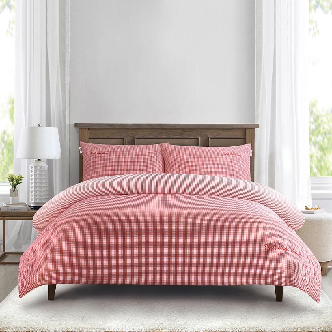Pure Cotton Check Duvet Set, King, Haute Red main product photo