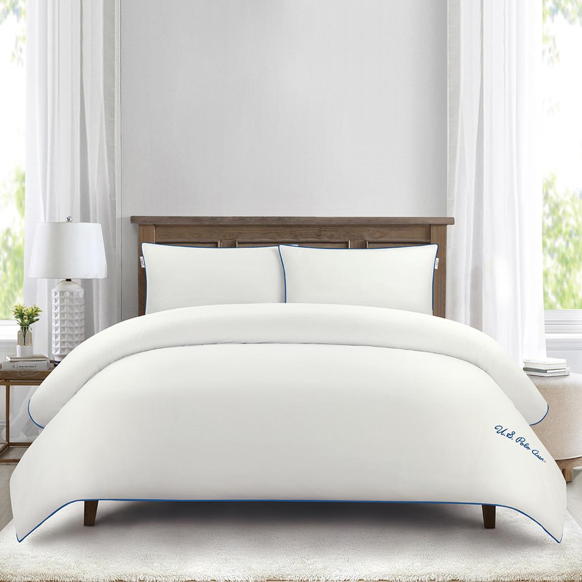 Pure Cotton Piped Duvet Set Single, Bright White main product photo