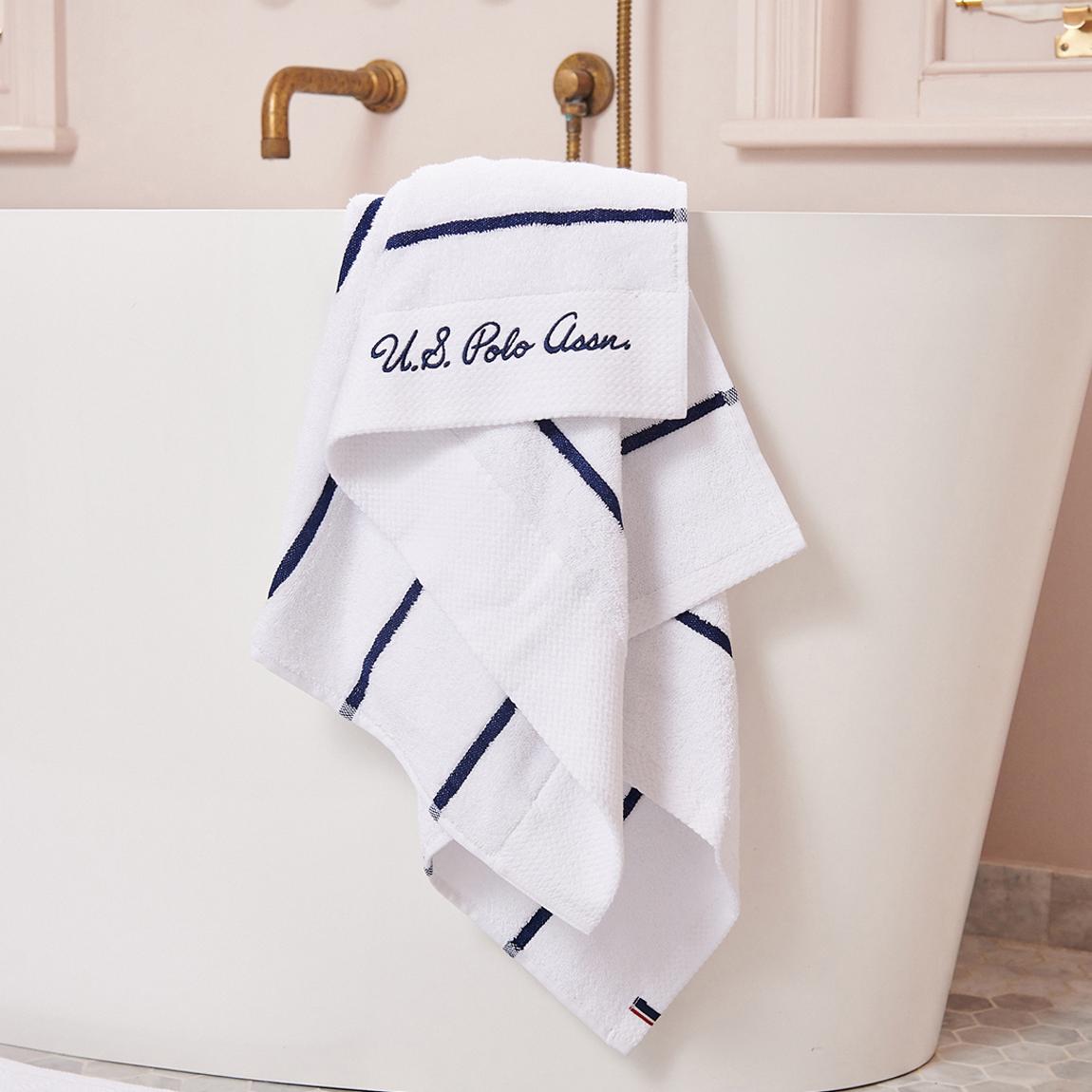 Pure Cotton Satin Stripe Towel, Pack of 2 Towels, Bright White main product photo