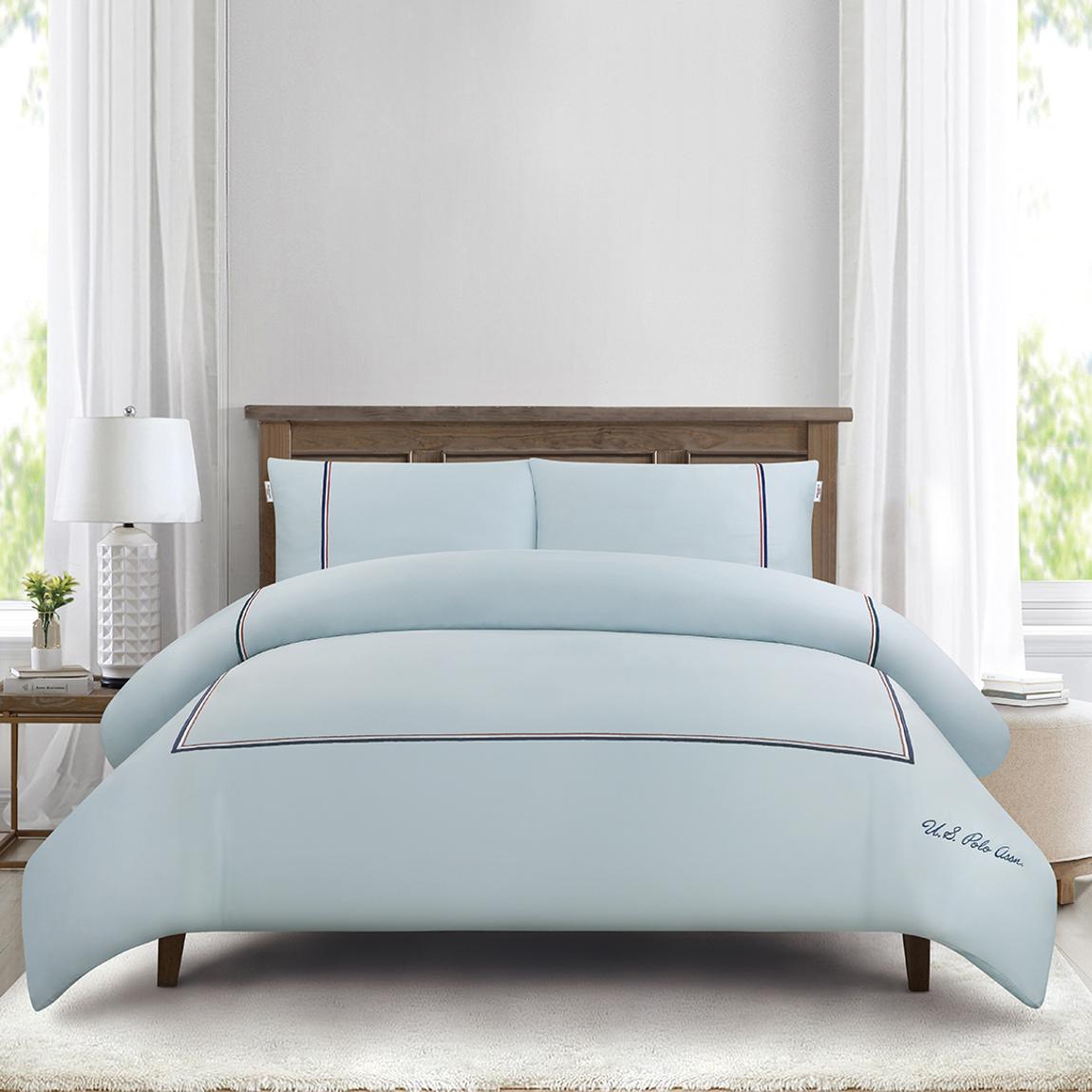 Luxury Cotton Twin Stripe Duvet Set, Double, Ballard Blue main product photo