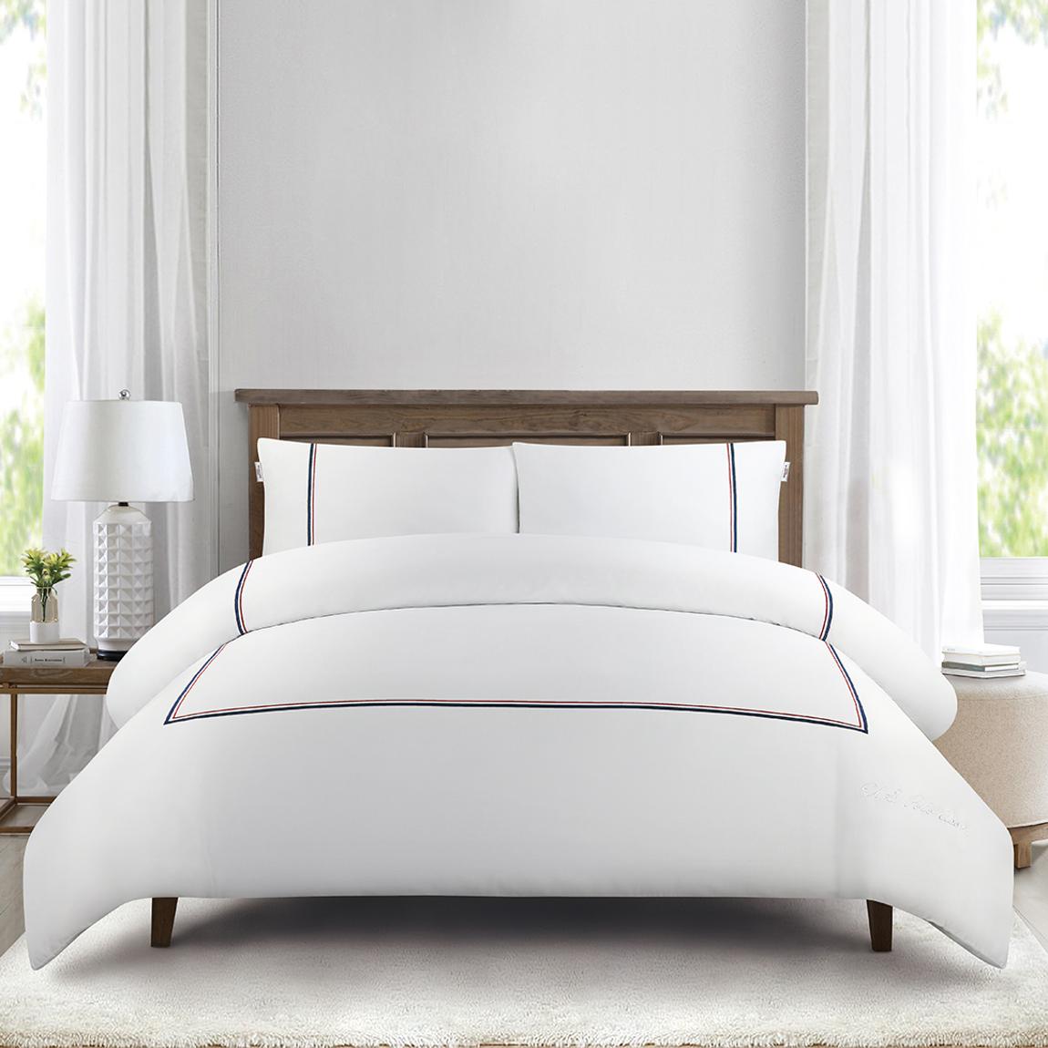Luxury Cotton Twin Stripe Duvet Set, Double, Bright White main product photo