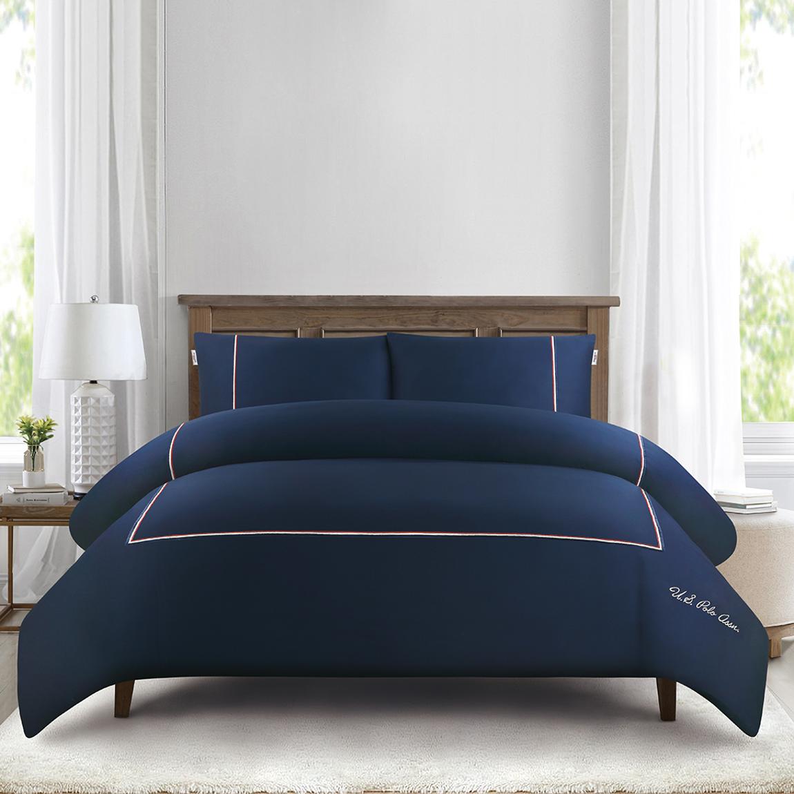Luxury Cotton Twin Stripe Duvet Set, Double, Navy Iris main product photo