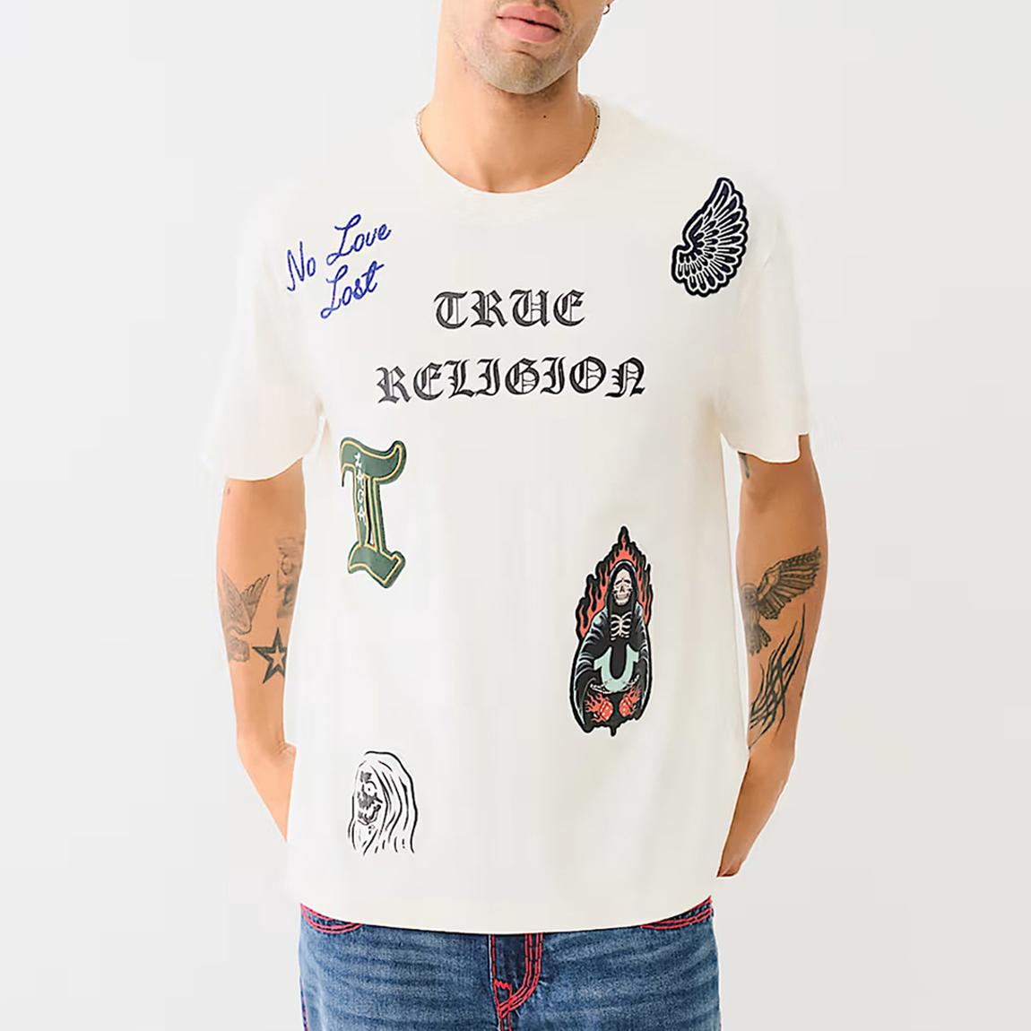 White Embroidered Patchwork Crew Neck T-Shirt main product photo