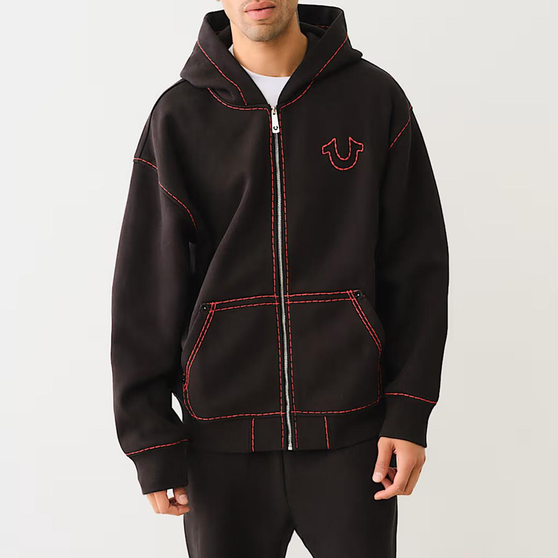 Black Contrast Stitch Oversized Zip Hoodie main product photo