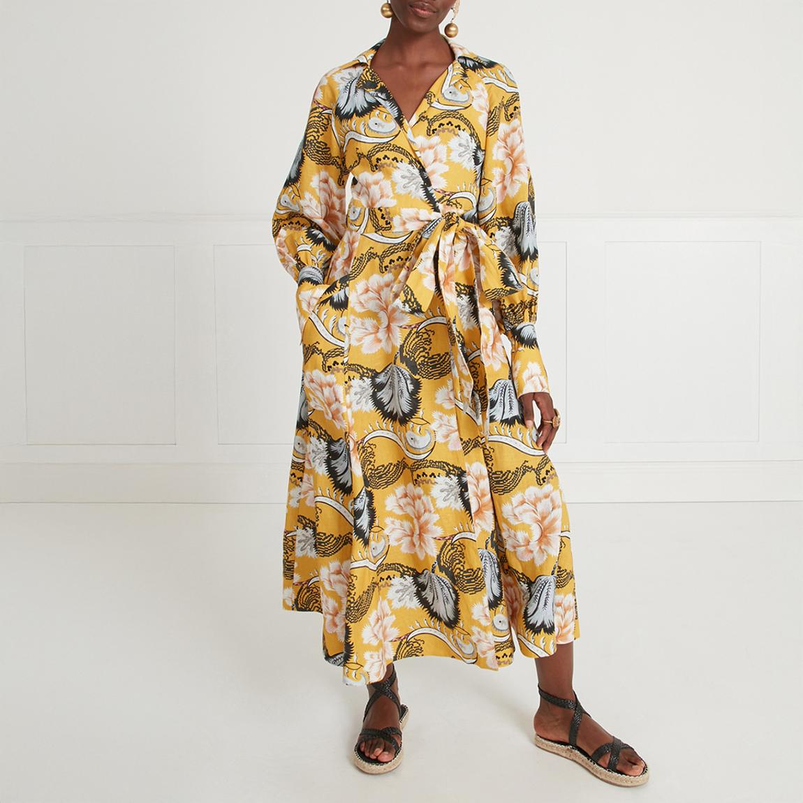 Mustard Olive Print Wrap Dress main product photo