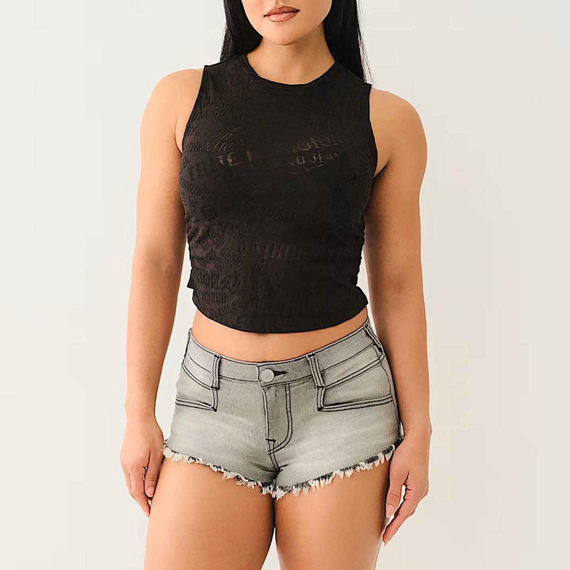 Black Allover Logo Burnout Racerneck Top main product photo