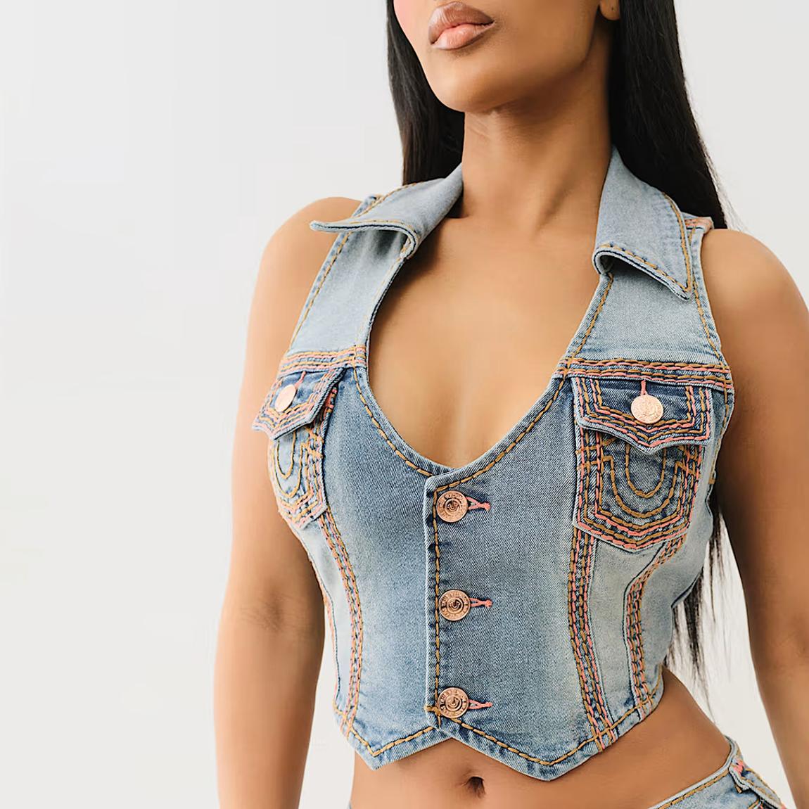 Light Blue Super QT Denim Waistcoat main product photo