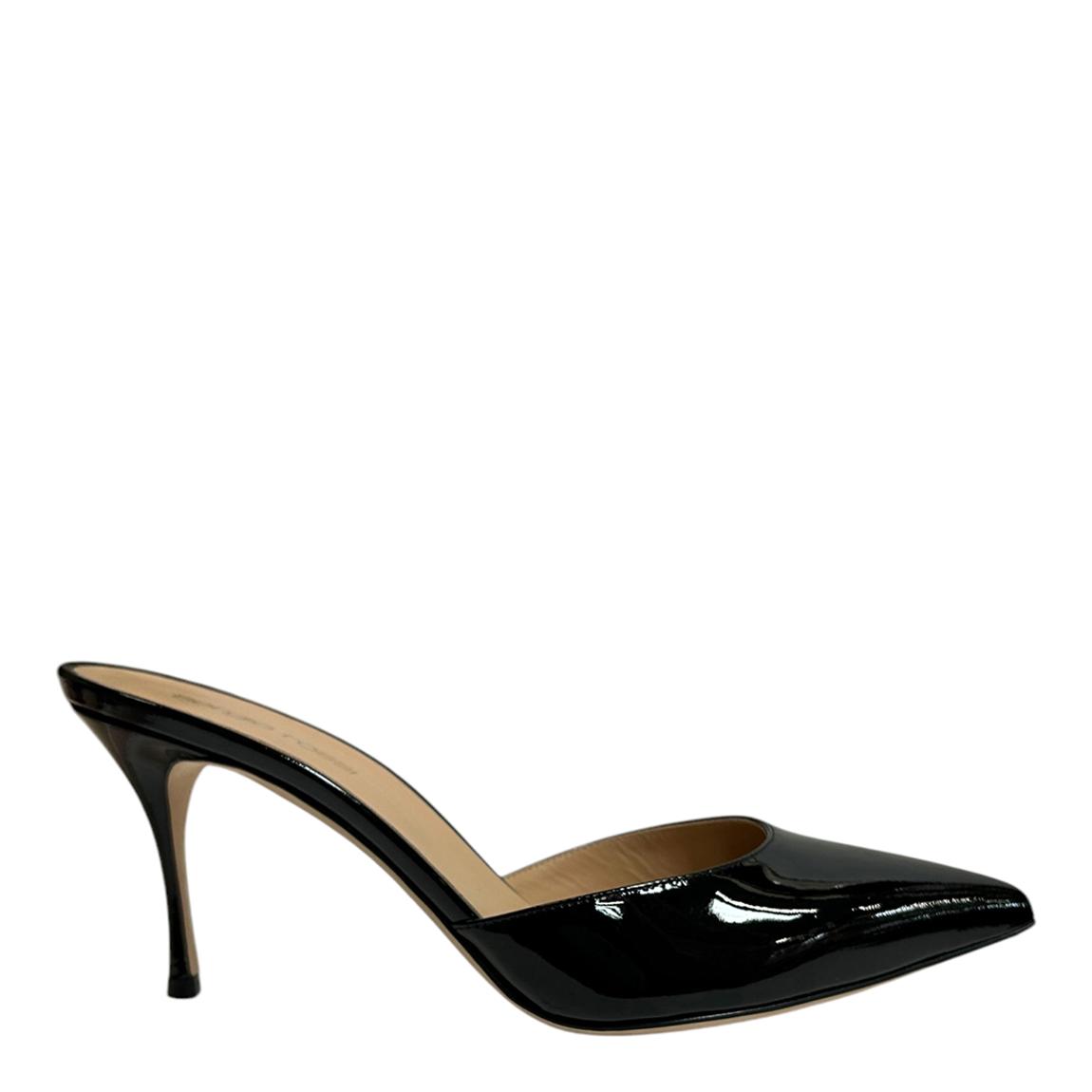 Sergio Rossi Black Patent Heeled Mules - BrandAlley