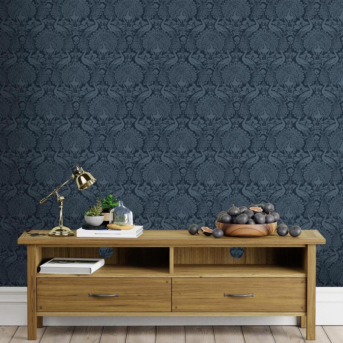 Laura Ashley Peacock Damask Dusky Seaspray Wallpaper main product photo