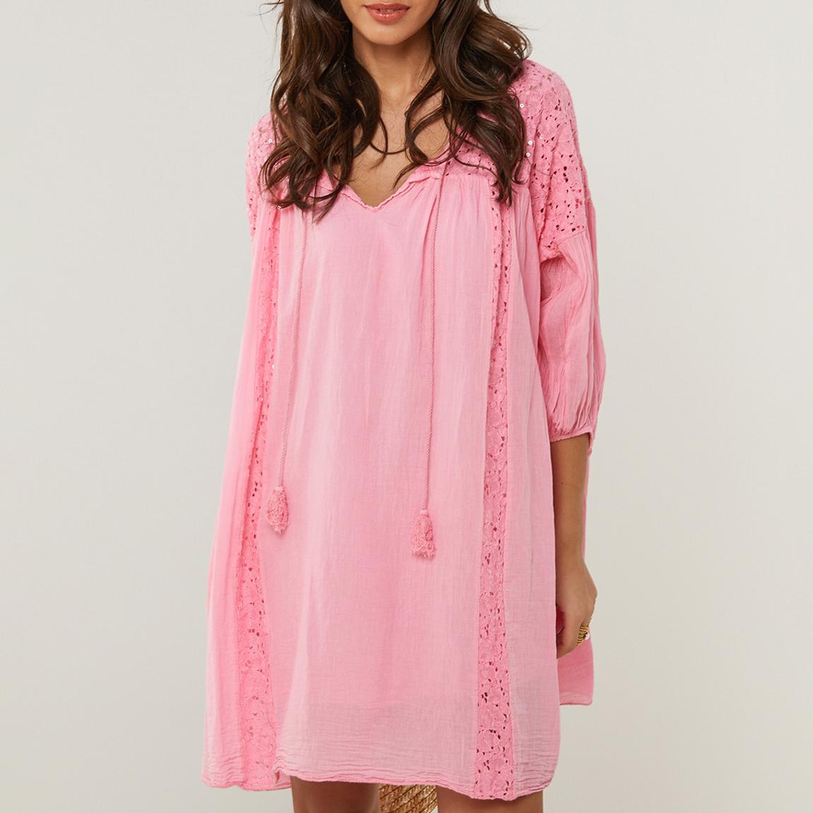 Flamingo Embroidered Linen Swing Dress main product photo