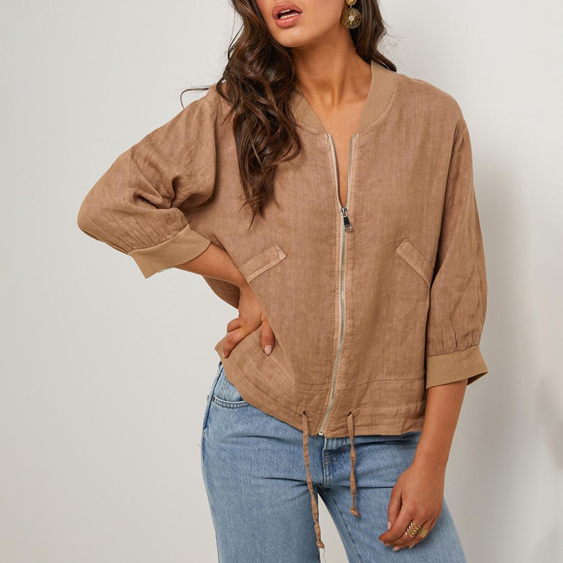 Camel Linen Relaxed Bomber Jacket main product photo