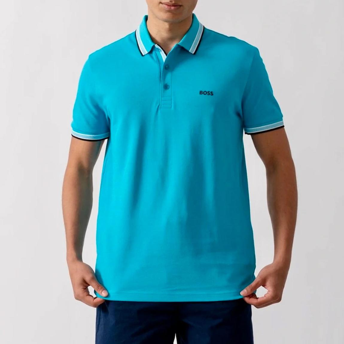 Bright Blue Striped Cotton Polo Shirt main product photo