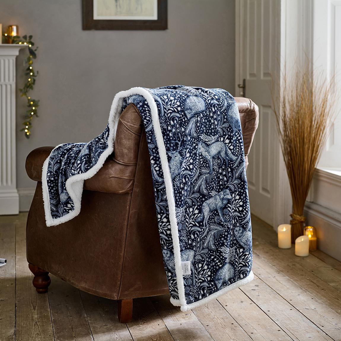 Woodland Folk 140x180cm Throw, Navy main product photo