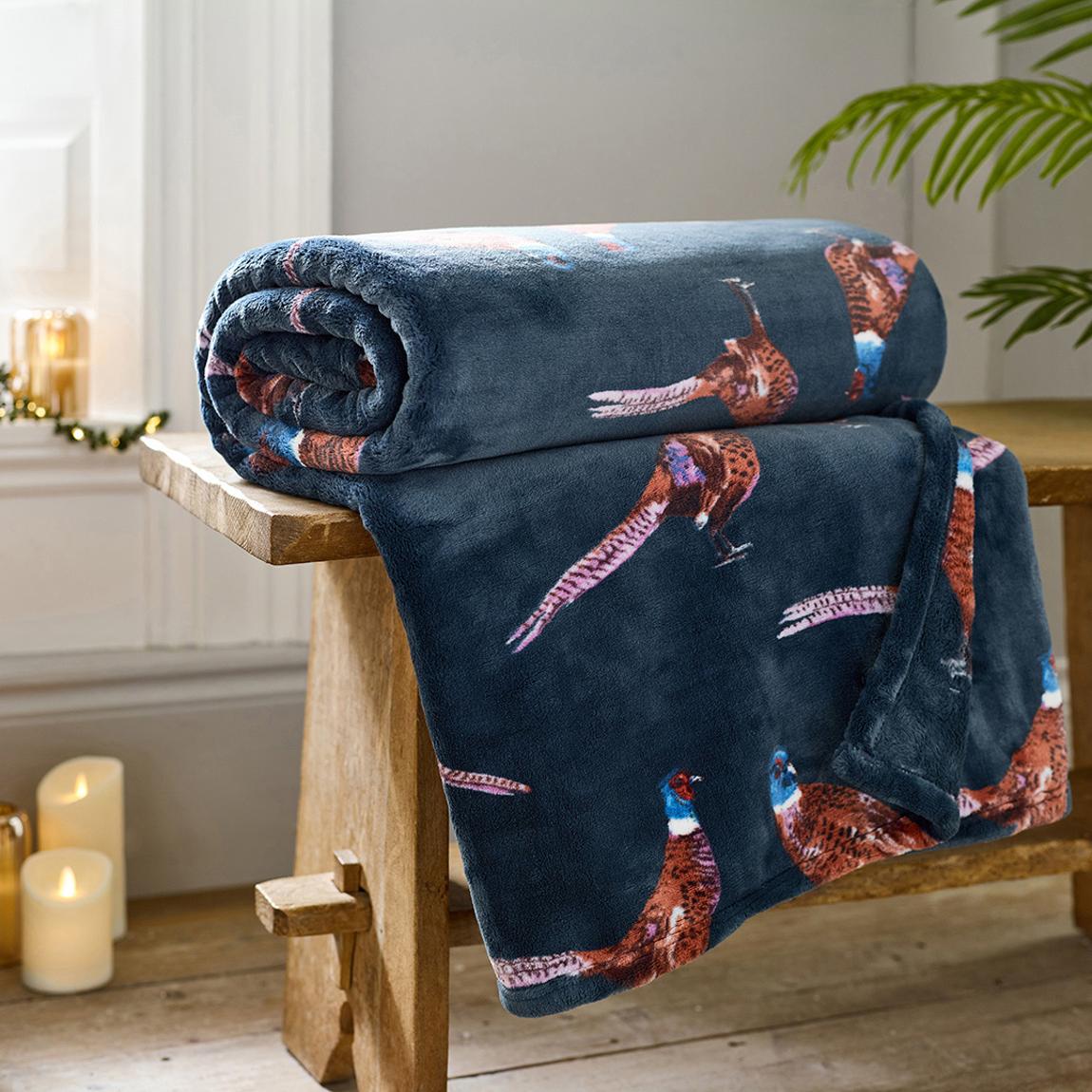 Pheasant 140x180cm Throw, Navy main product photo