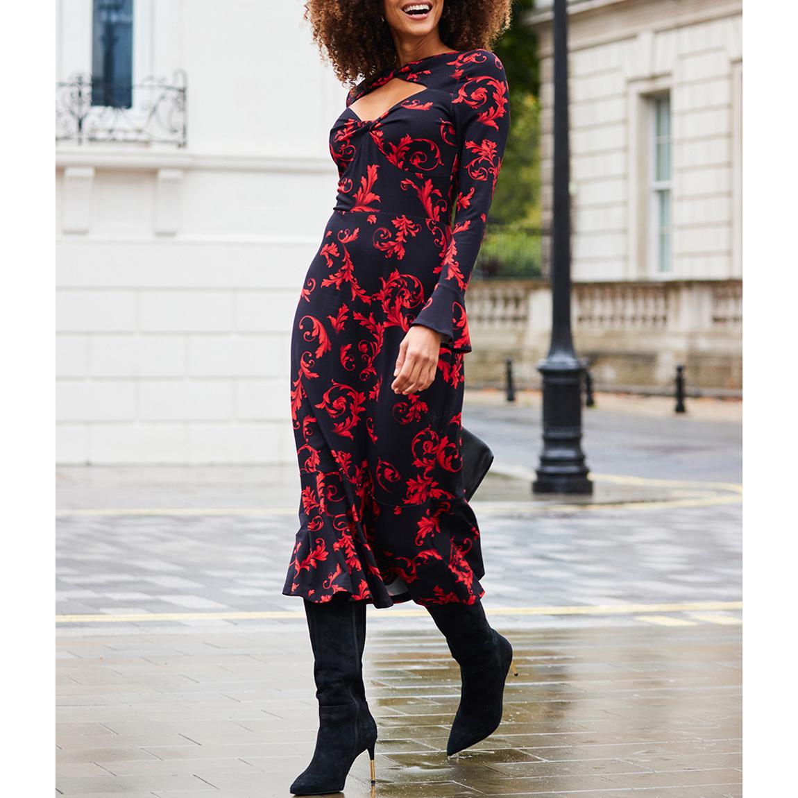 strapless open back dress Miranda Black Poppy Print Dress main image 1