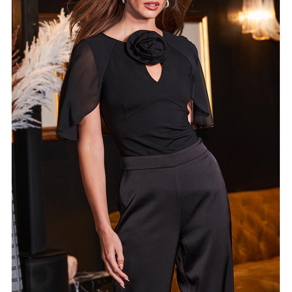 Black Corsage Keyhole Detail Angel Sleeve Top main product photo