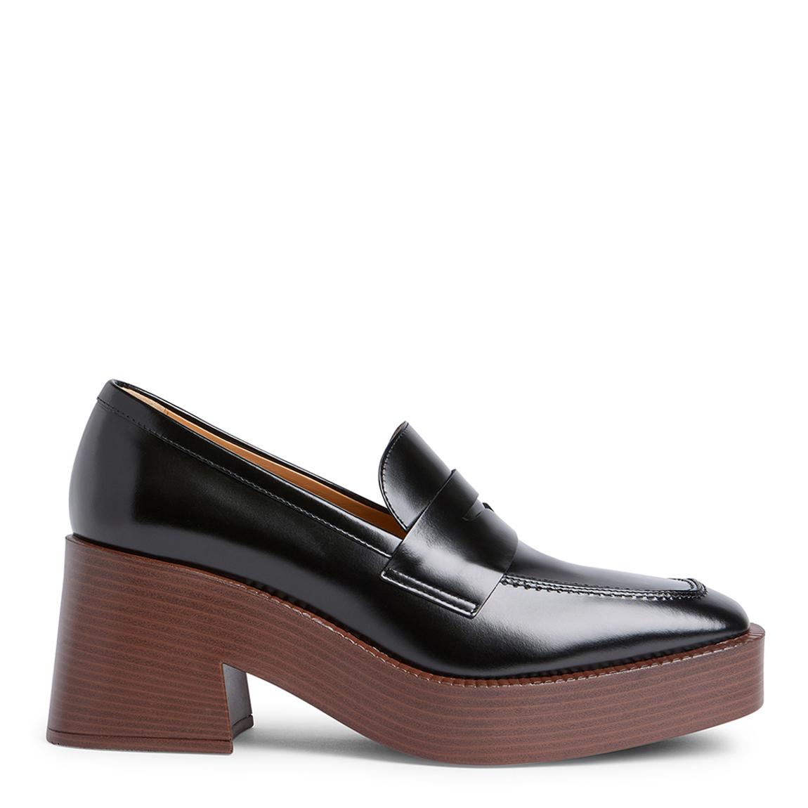 Women's Black Leather Heeled Platform Gomma Loafer main product photo