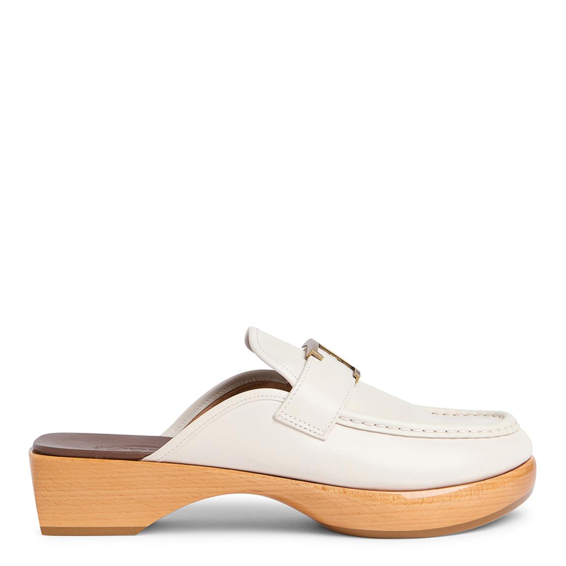 Women's White Leather Zoccolo Basso Heeled Mules main product photo